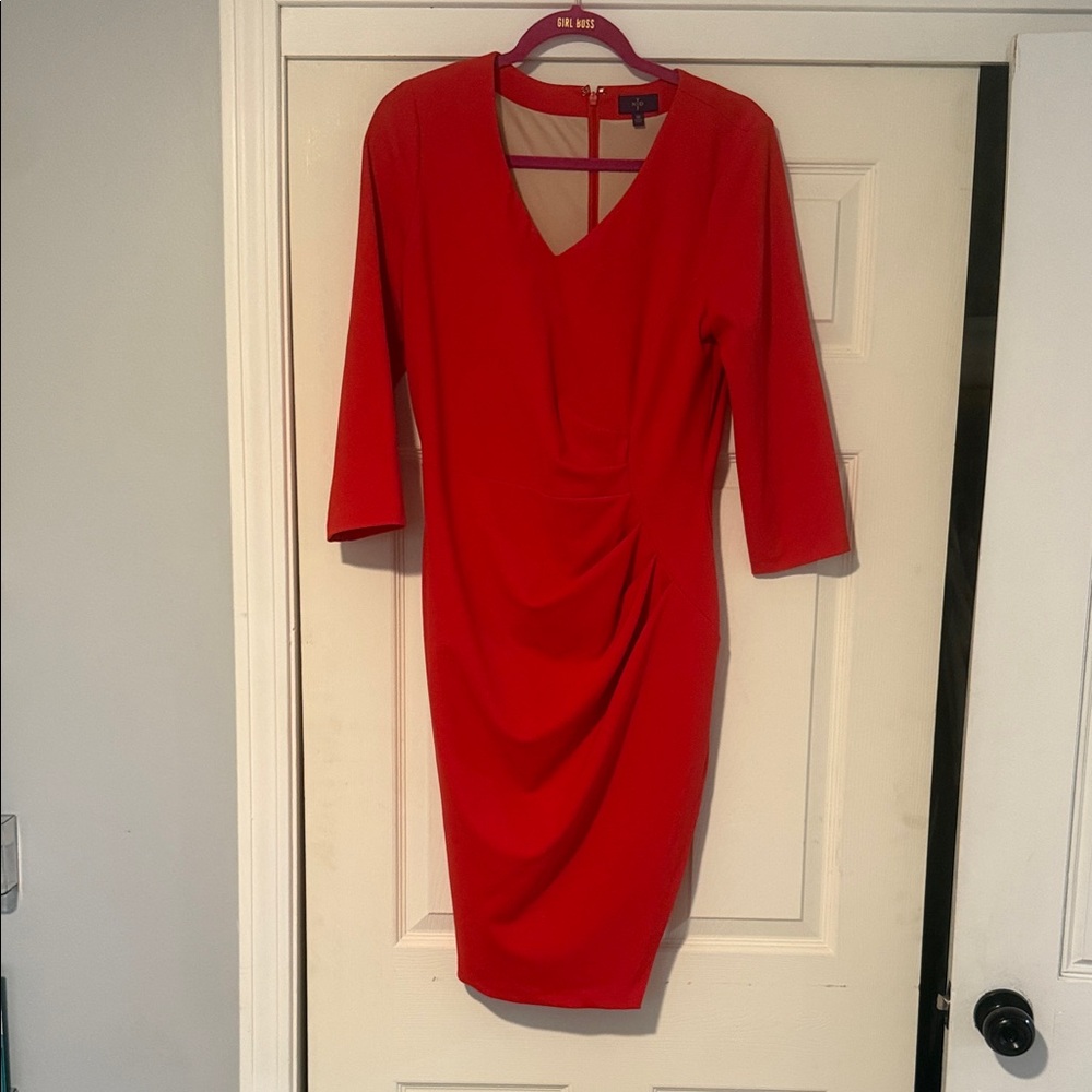 NYDJ sculpting Elegant Red V-Neck Dress